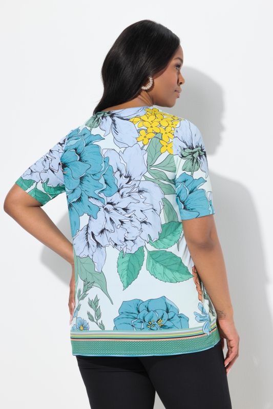 Floral Print Short Sleeve Slinky Blouse