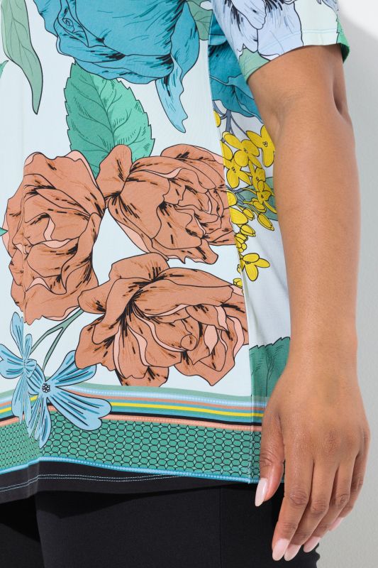 Floral Print Short Sleeve Slinky Blouse