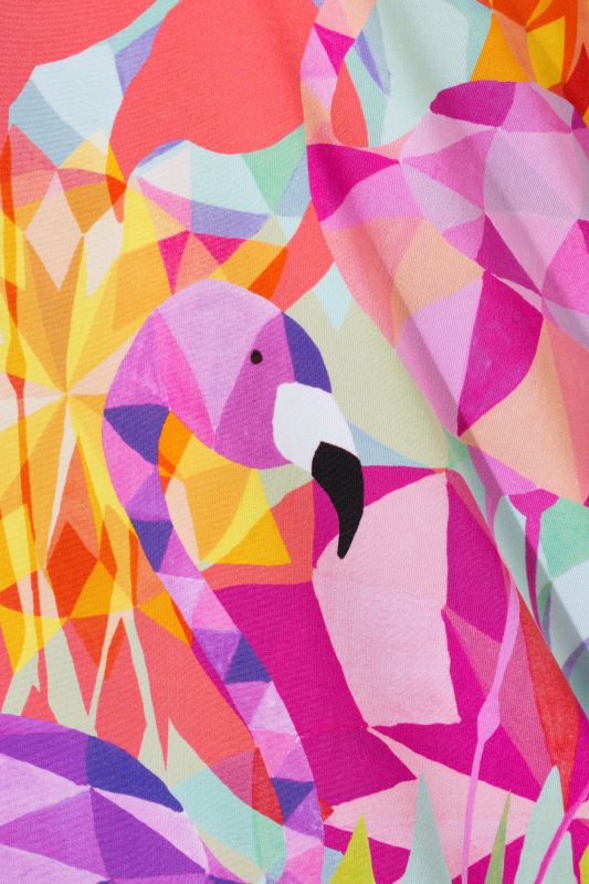 Flamingo Print Short Sleeve V-Neck Slinky Blouse