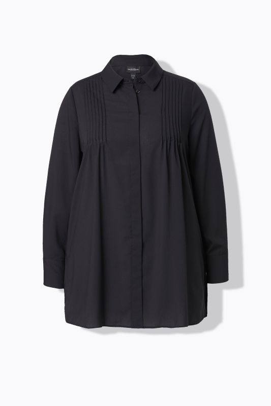 Pleated Long Sleeve Button Down Tunic Blouse