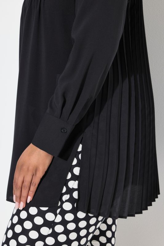 Pleated Long Sleeve Button Down Tunic Blouse