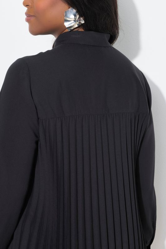 Pleated Long Sleeve Button Down Tunic Blouse