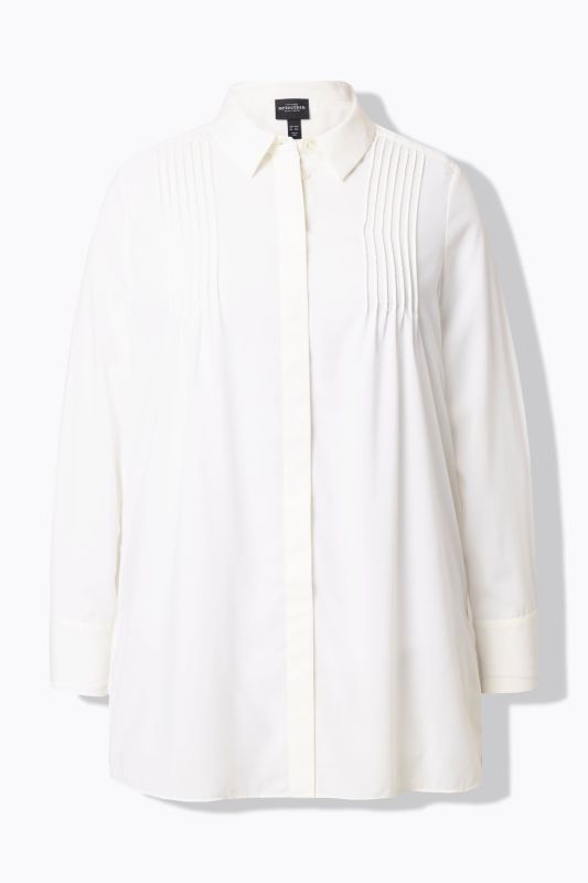 Pleated Long Sleeve Button Down Tunic Blouse