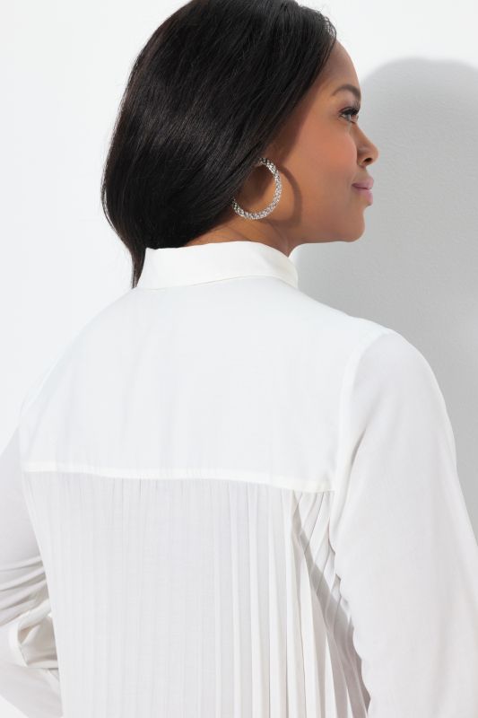 Pleated Long Sleeve Button Down Tunic Blouse
