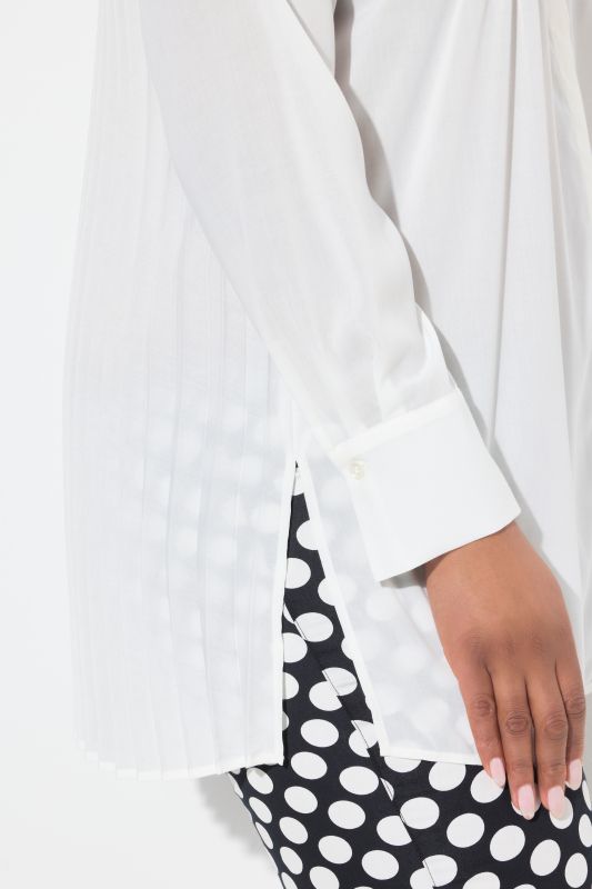 Pleated Long Sleeve Button Down Tunic Blouse