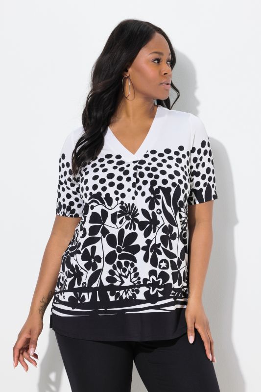 Flower Print Short Sleeve Slinky Blouse