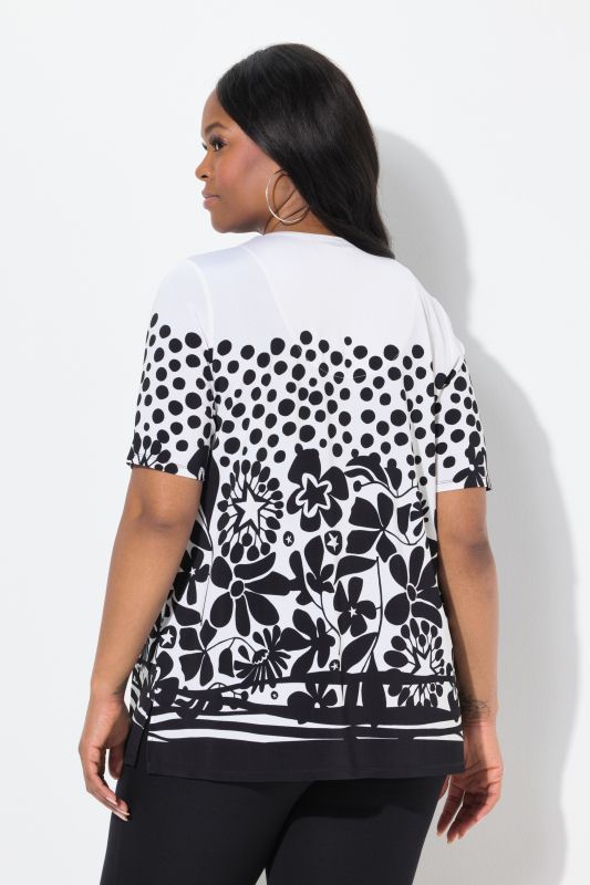 Flower Print Short Sleeve Slinky Blouse