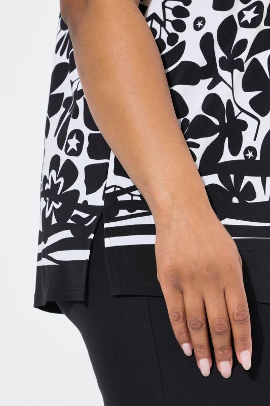 Flower Print Short Sleeve Slinky Blouse