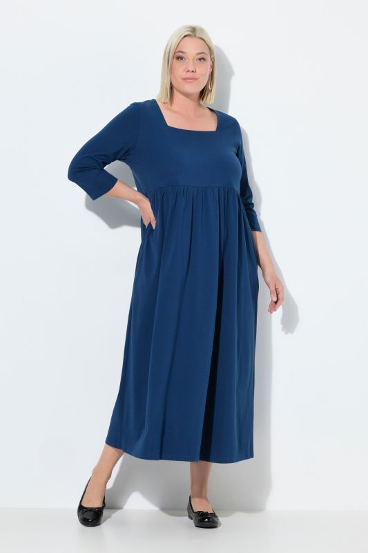 Square Neck Empire Knit A-line Pocket Dress