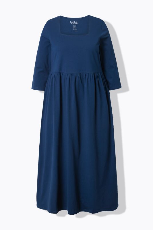 Square Neck Empire Knit A-line Pocket Dress