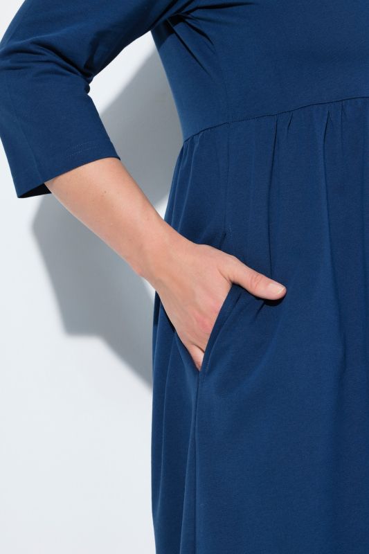 Square Neck Empire Knit A-line Pocket Dress