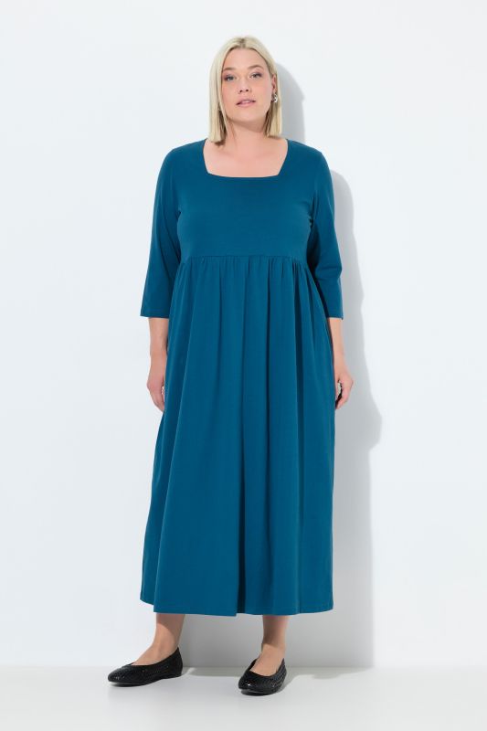 Square Neck Empire Knit A-line Pocket Dress