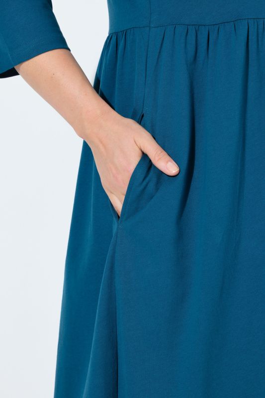 Square Neck Empire Knit A-line Pocket Dress