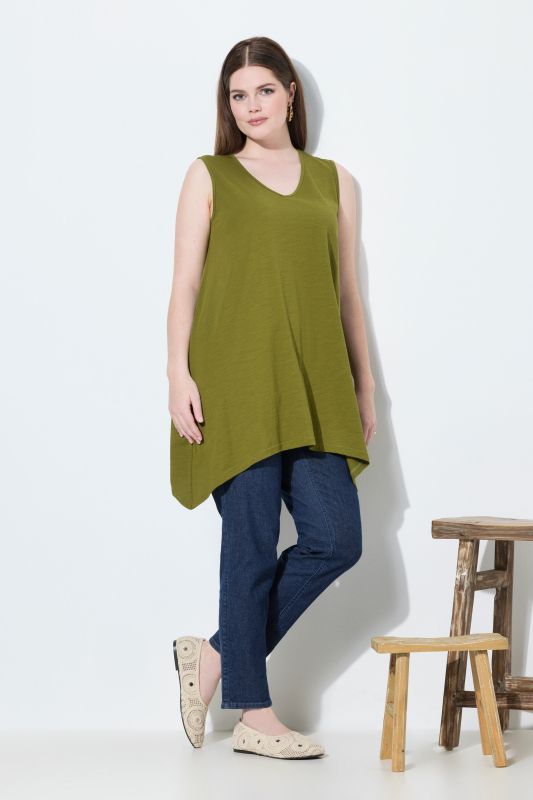 Eco Cotton Pointed Hem A-line Fit Knit Tank Tunic