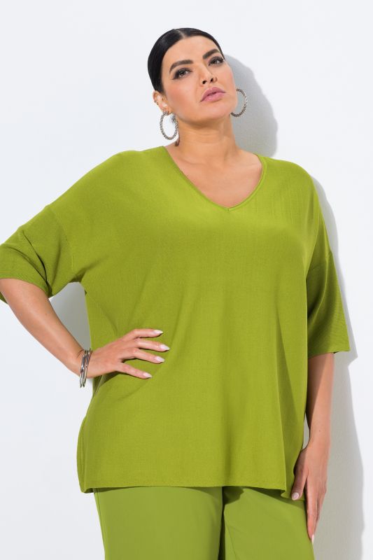 Oversized 3/4 Sleeve V-Neck Sweater