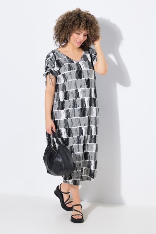 Batik Striped Gathered Shoulders Dress