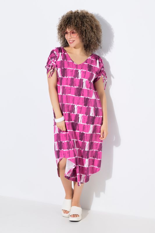 Batik Striped Gathered Shoulders Dress