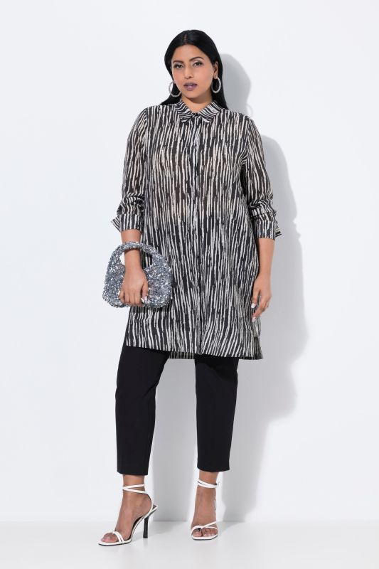 Textured Striped Button Down Tunic Blouse
