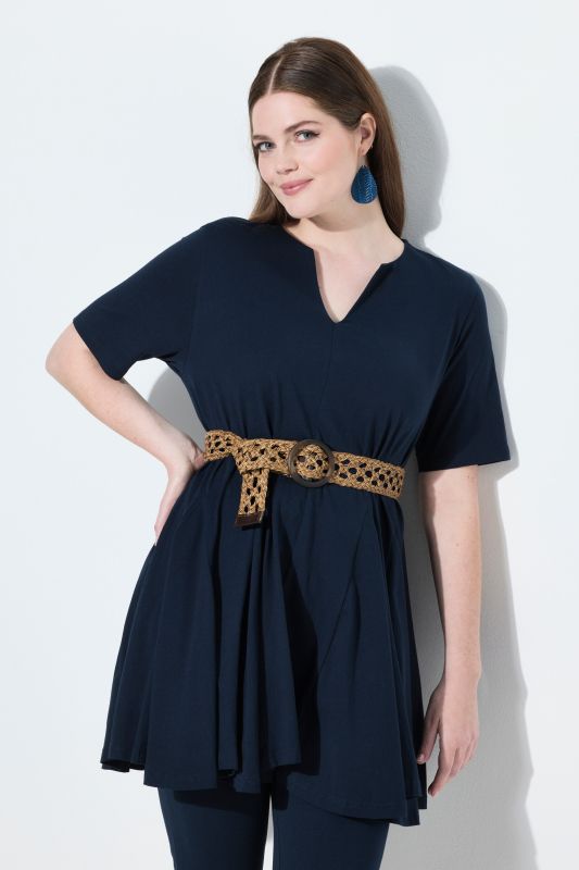 Eco Cotton Short Sleeve Godet Pleated Knit Tunic