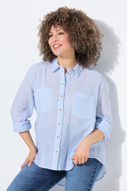 Striped Button Down Crepe Blouse