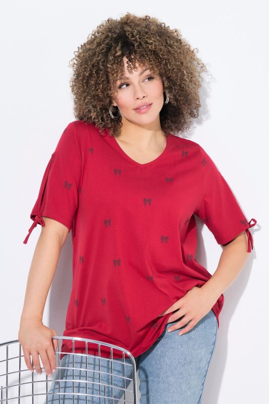 Bow Print Split Sleeve Tee