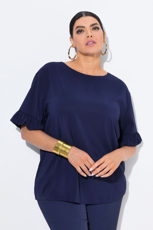Mixed Material Ruffle Cuff Tee