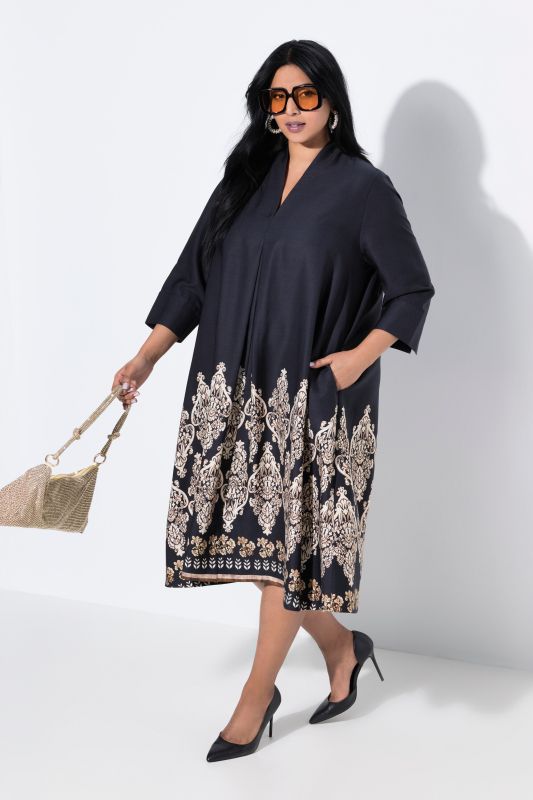 Opulent Border Print 3/4 Sleeve Dress