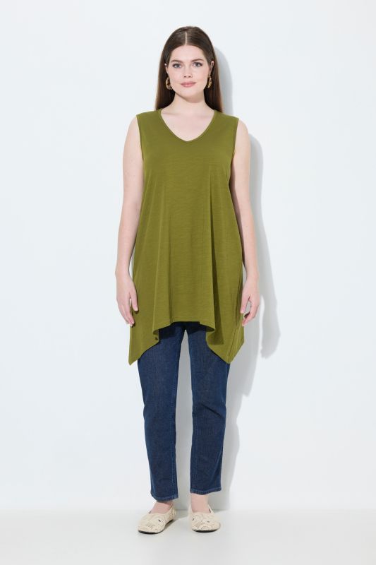 Eco Cotton Pointed Hem A-line Fit Knit Tank Tunic