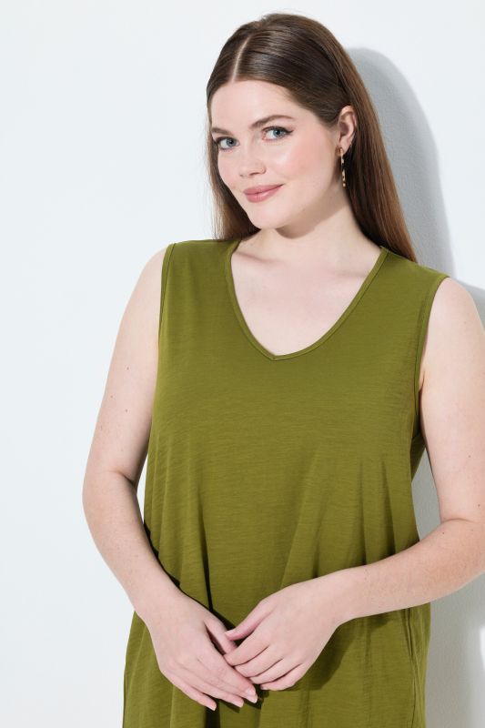 Eco Cotton Pointed Hem A-line Fit Knit Tank Tunic