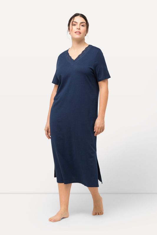 Eyelet Trim V-Neck Super Soft Cotton Blend Nightgown
