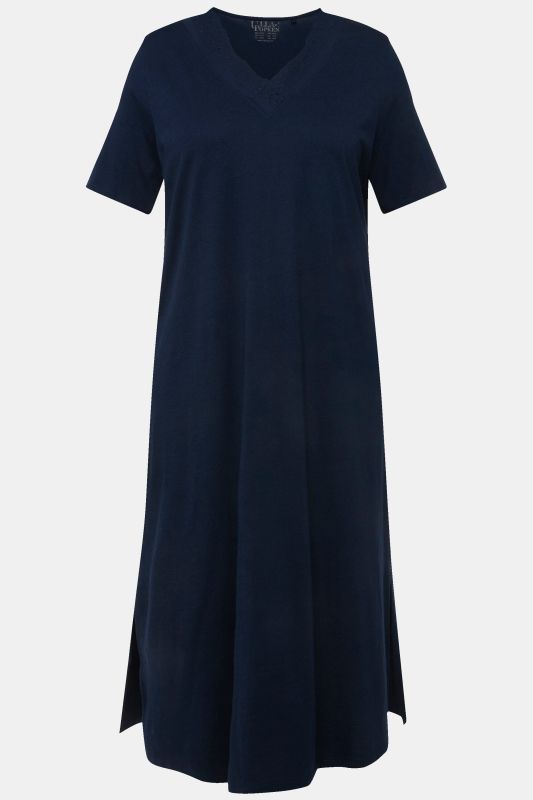 Eyelet Trim V-Neck Super Soft Cotton Blend Nightgown