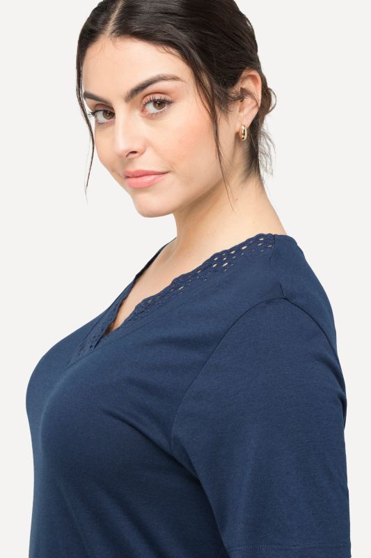 Eyelet Trim V-Neck Super Soft Cotton Blend Nightgown