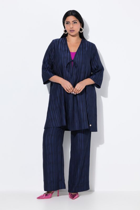 Irregular Striped Open Shape 3/4 Sleeve Cardigan