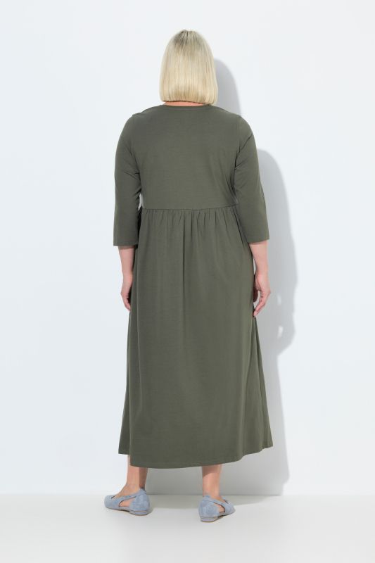 Cotton Knit V-Neck Empire A-line Pocket Dress