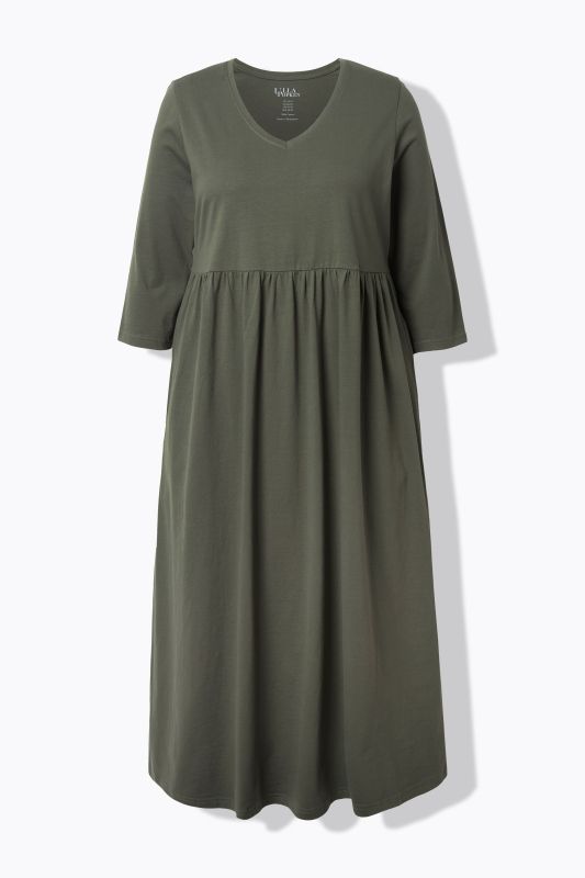 Cotton Knit V-Neck Empire A-line Pocket Dress