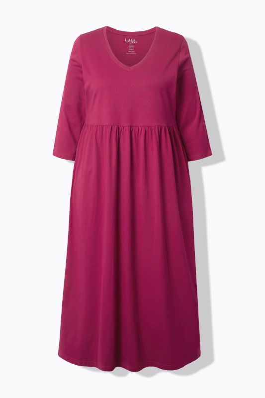 Cotton Knit V-Neck Empire A-line Pocket Dress
