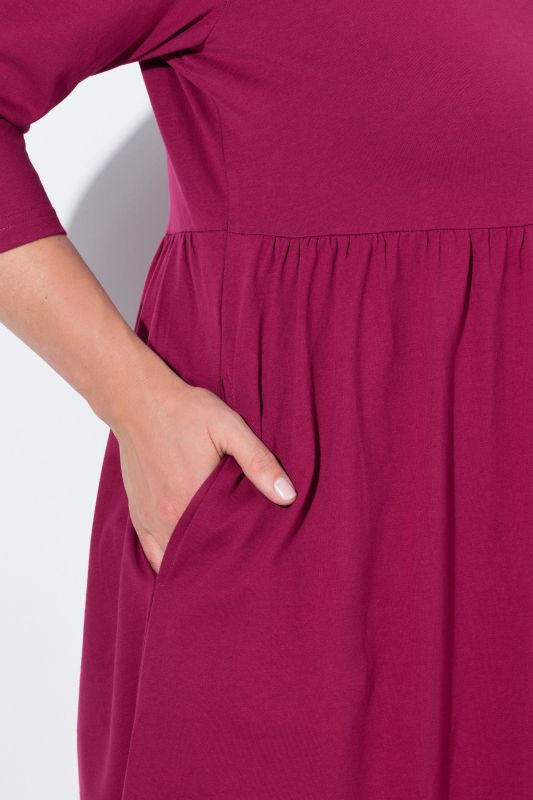 Cotton Knit V-Neck Empire A-line Pocket Dress