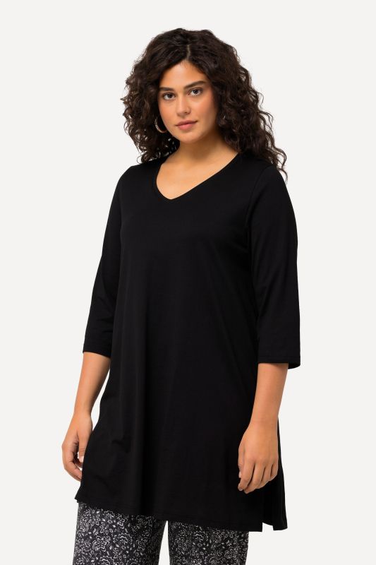 V-Neck Swing A-line Hem Cotton Knit Tunic