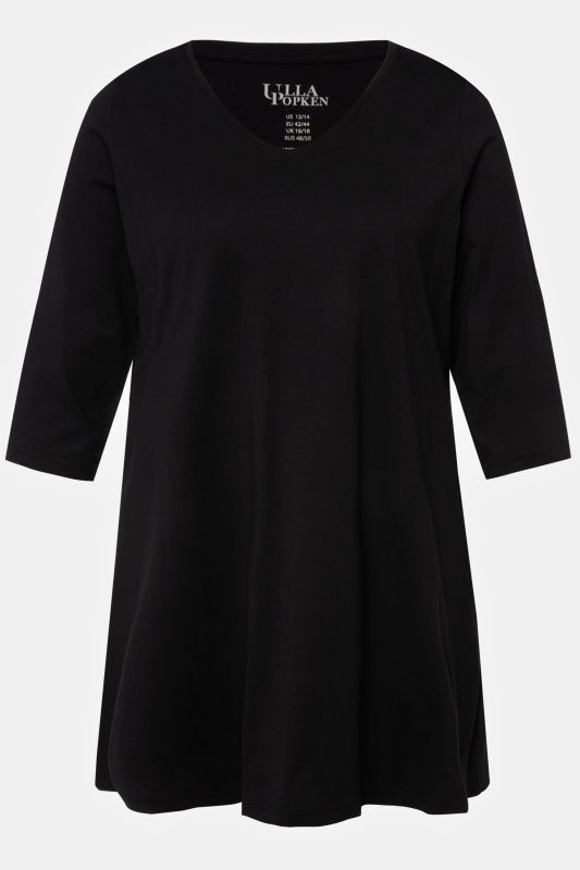V-Neck Swing A-line Hem Cotton Knit Tunic