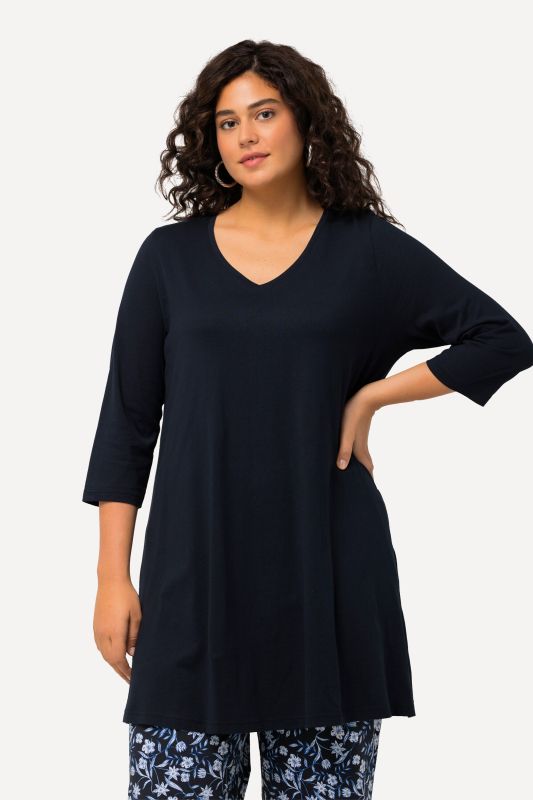 V-Neck Swing A-line Hem Cotton Knit Tunic