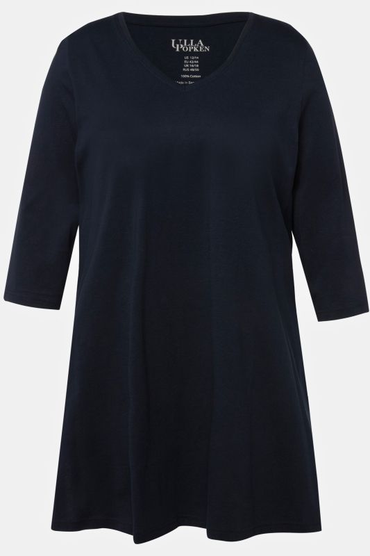 V-Neck Swing A-line Hem Cotton Knit Tunic