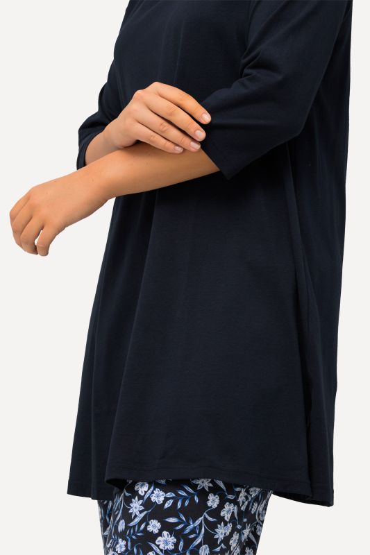 V-Neck Swing A-line Hem Cotton Knit Tunic
