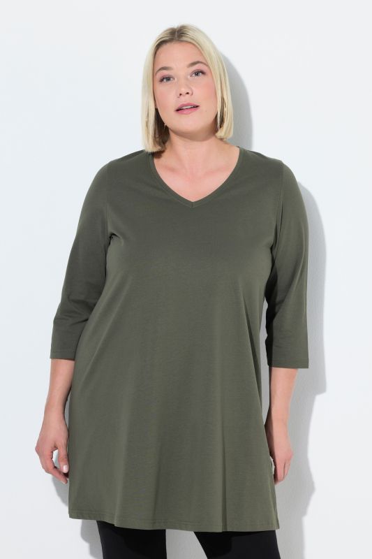 V-Neck Swing A-line Hem Cotton Knit Tunic