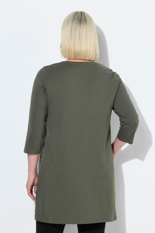 V-Neck Swing A-line Hem Cotton Knit Tunic