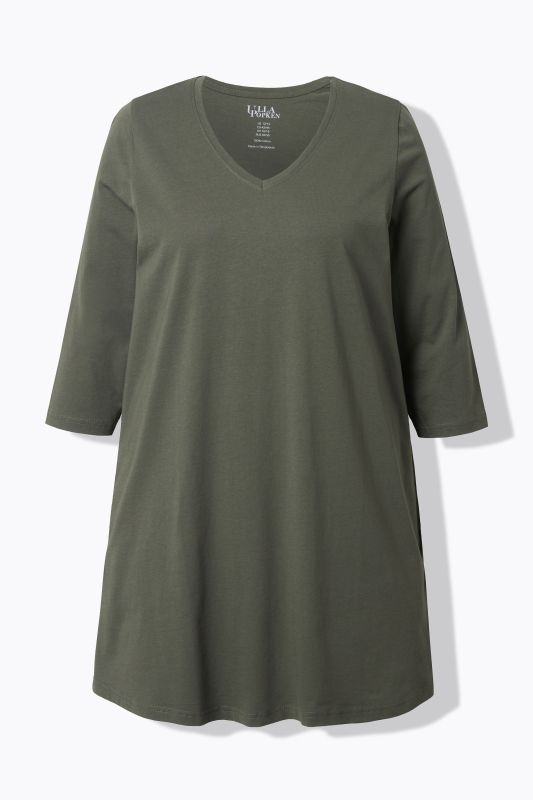 V-Neck Swing A-line Hem Cotton Knit Tunic