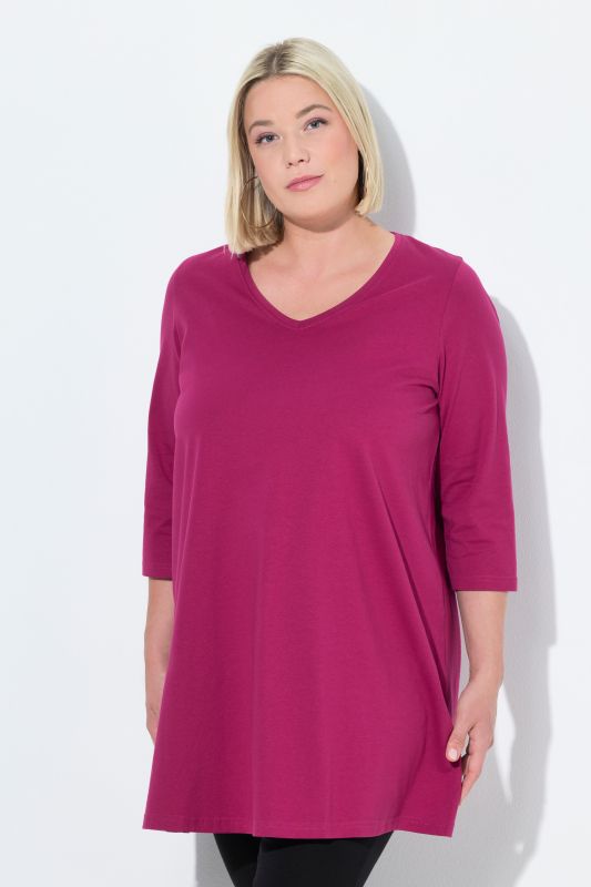 V-Neck Swing A-line Hem Cotton Knit Tunic