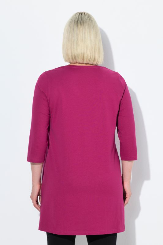 V-Neck Swing A-line Hem Cotton Knit Tunic