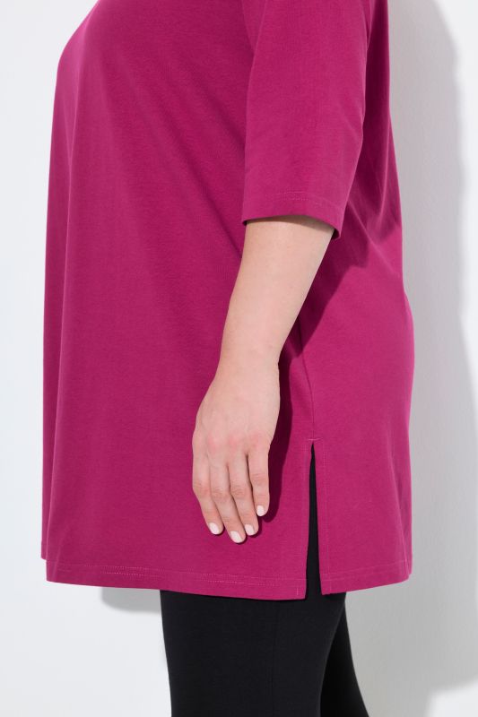 V-Neck Swing A-line Hem Cotton Knit Tunic