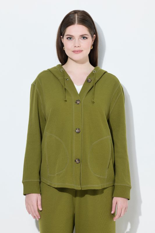 Eco Cotton Waffle Texture Long Sleeve Hoodie