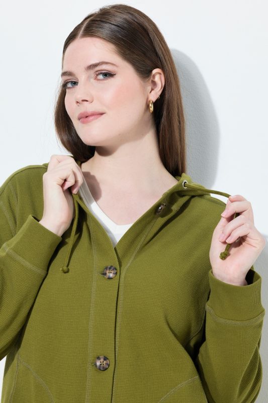 Eco Cotton Waffle Texture Long Sleeve Hoodie